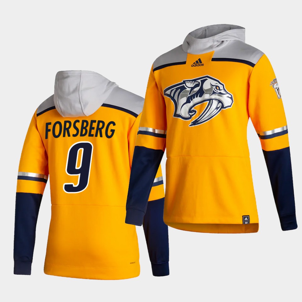Men Nashville Predators #9 Forsberg Yellow NHL 2021 Adidas Pullover Hoodie Jersey